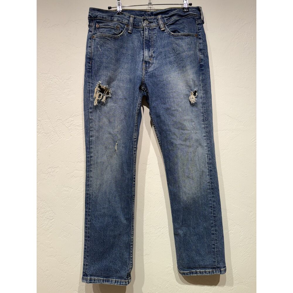 Levi's 514 Straight Mens Jeans Distressed Faded Denim 34x30 (Fits 33 x 28)